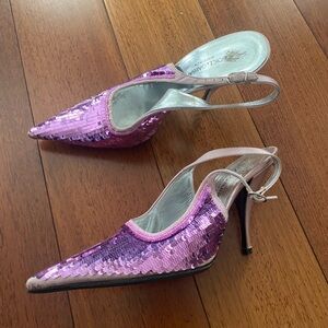 Dolce & Gabbana D&G Women Pink Silver Sequins Slingbacks Party Shoes Size 39
